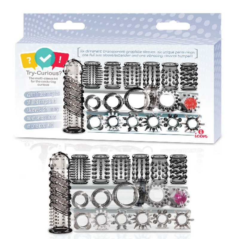 Try-Curious Cock Ring & Sleeve Set - 15 Piece Set